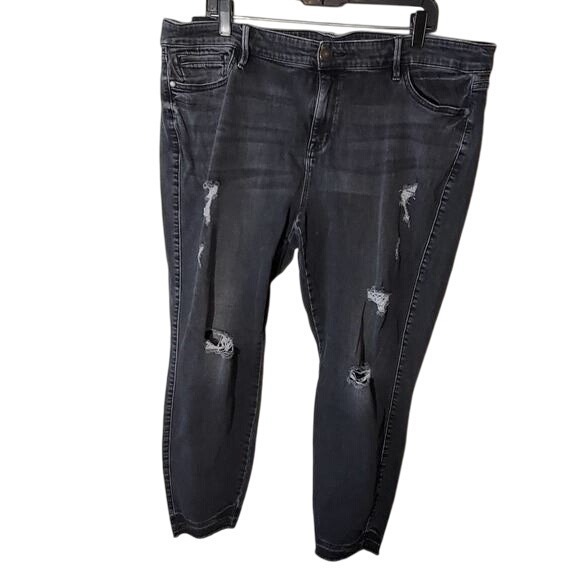 Distressed Black Wash Denim Jeans Plus Size Ripped Grungecore - Picture 1 of 7